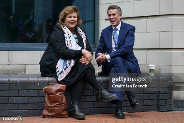 Gavin Williamson speaks with a colleague on the third day of the Conservative Party conference at Birmingham ICC on October 04, 2022 in Birmingham,...