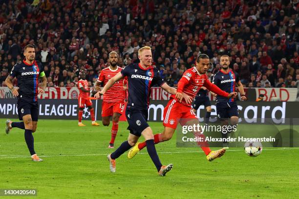 Leroy Sane of Bayern Munich scores their team's fourth goal during the UEFA Champions League group C match between FC Bayern München and Viktoria...