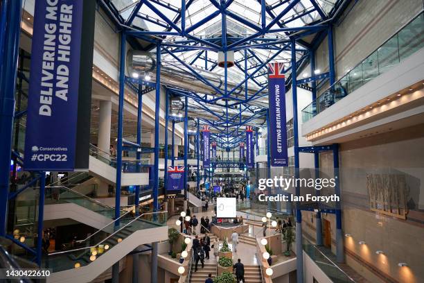 Delegates attend on the third day of the Conservative Party conference at Birmingham ICC on October 04, 2022 in Birmingham, England. This year the...