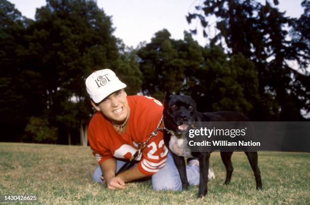 American actor Mark-Paul Gosselaar, plays Zack Morris in the TV show "Saved By The Bell", poses for a portrait with his dog in Los Angeles,...