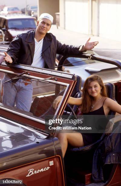 American actor Mark-Paul Gosselaar, plays Zack Morris and American actress Tiffani Amber Thiessen, plays Kelly Kapowski in the TV show "Saved By The...