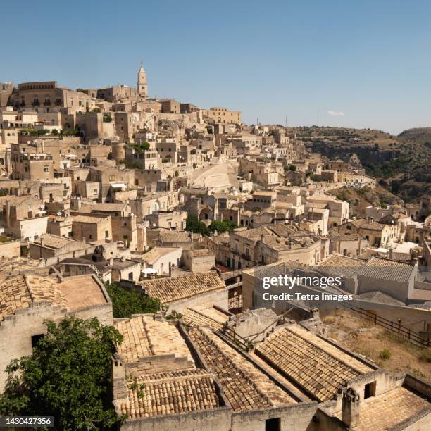 italy, basilicata, matera, view of medieval town - matera stockfoto's en -beelden