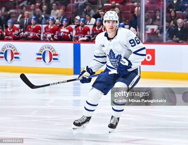 Nicolas Aube-Kubel of the Toronto Maple Leafs skates during the second period in a preseason game against the Montreal Canadiens at Centre Bell on...