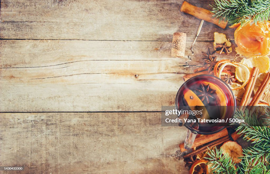 Mulled wine Selective focus Food and drink