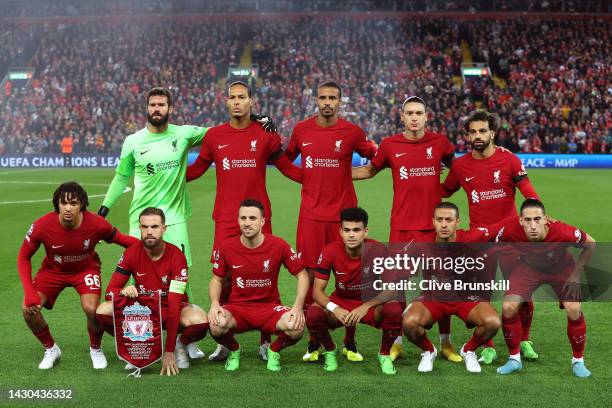 Liverpool players pose for a photo prior to the UEFA Champions League group A match between Liverpool FC and Rangers FC at Anfield on October 04,...