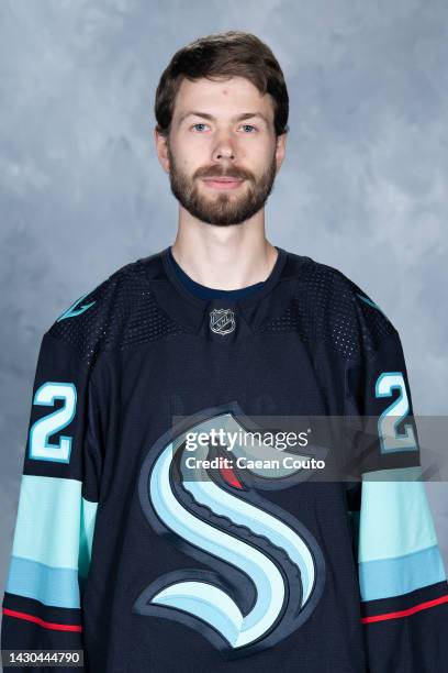 Oliver Bjorkstrand of the Seattle Kraken poses for his official headshot for the 2022-2023 season on September 21, 2022 at the Kraken Community...