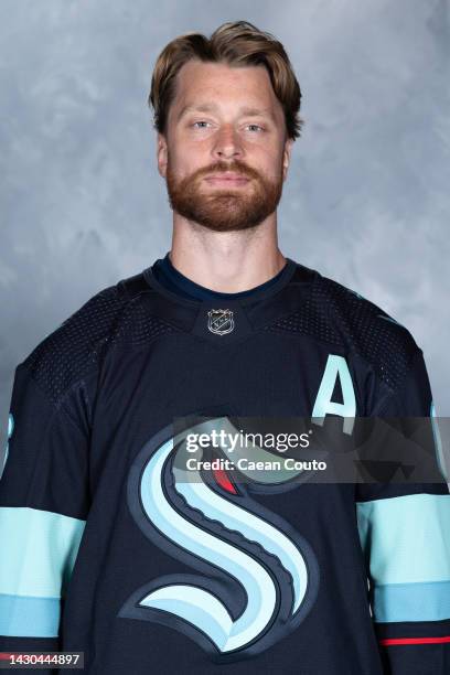 Adam Larsson of the Seattle Kraken poses for his official headshot for the 2022-2023 season on September 21, 2022 at the Kraken Community Iceplex in...