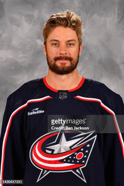 Sean Kuraly of the Columbus Blue Jackets poses for his official headshot for the 2022-2023 season at Nationwide Arena on September 21, 2022 in...