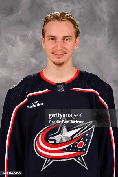 Daniil Tarasov of the Columbus Blue Jackets poses for his official headshot for the 2022-2023 season at Nationwide Arena on September 21, 2022 in...