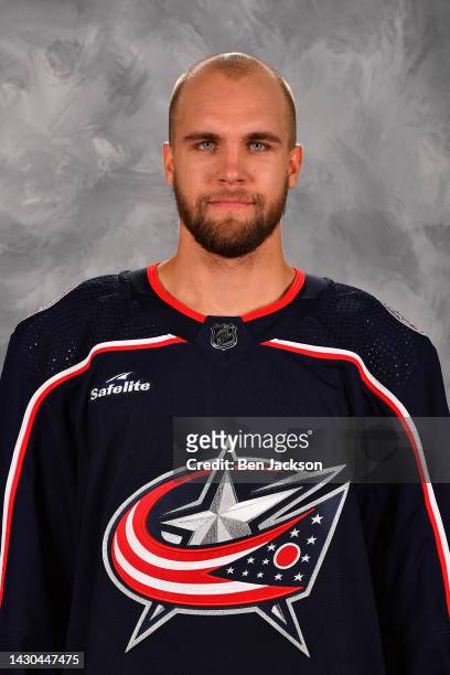 Joona Luoto of the Columbus Blue Jackets poses for his official headshot for the 2022-2023 season at Nationwide Arena on September 21, 2022 in...