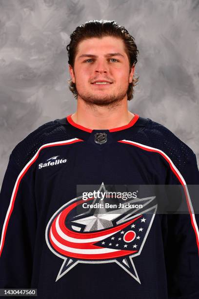 Trey Fix-Wolansky of the Columbus Blue Jackets poses for his official headshot for the 2022-2023 season at Nationwide Arena on September 21, 2022 in...