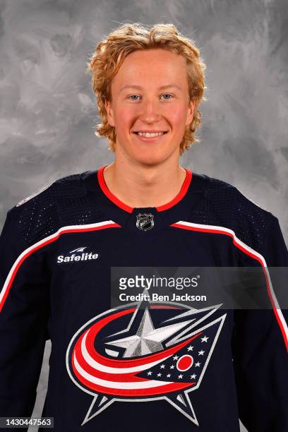 Ole Julian Bjorgvik-Holm of the Columbus Blue Jackets poses for his official headshot for the 2022-2023 season at Nationwide Arena on September 21,...