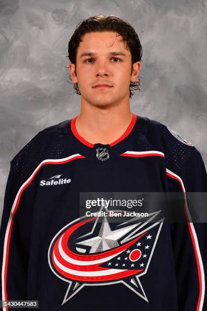 Nick Blankenburg of the Columbus Blue Jackets poses for his official headshot for the 2022-2023 season at Nationwide Arena on September 21, 2022 in...