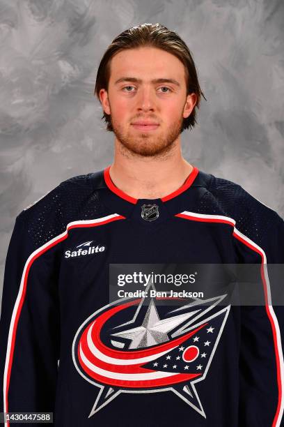 Jake Christiansen of the Columbus Blue Jackets poses for his official headshot for the 2022-2023 season at Nationwide Arena on September 21, 2022 in...