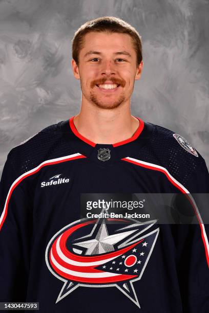 Josh Dunne of the Columbus Blue Jackets poses for his official headshot for the 2022-2023 season at Nationwide Arena on September 21, 2022 in...