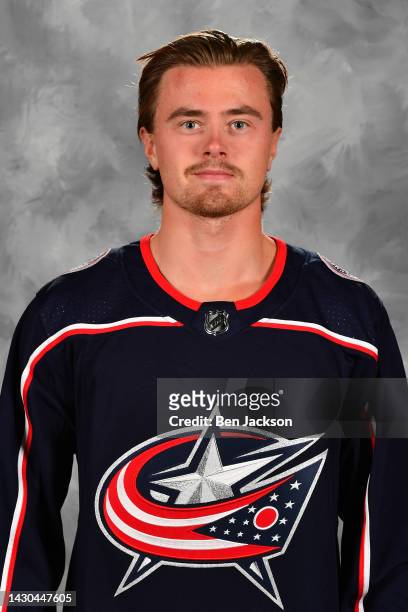 Marcus Bjork of the Columbus Blue Jackets poses for his official headshot for the 2022-2023 season at Nationwide Arena on September 21, 2022 in...