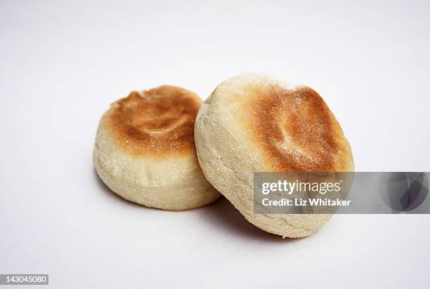 fresh, handmade english muffins - english muffin stock pictures, royalty-free photos & images