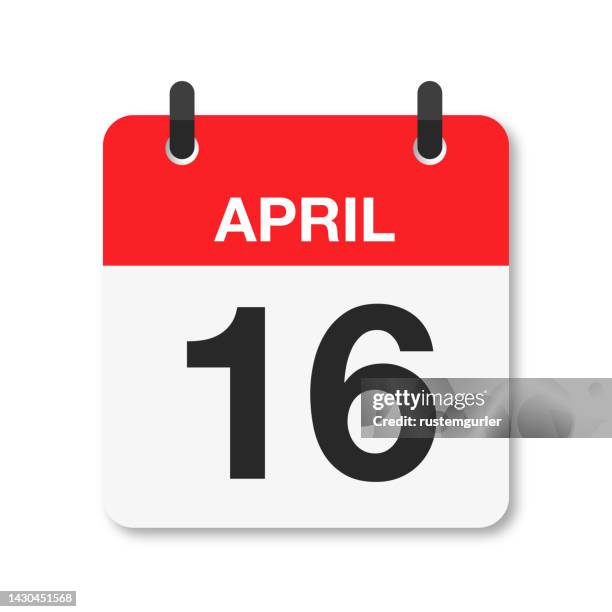 ilustraciones, imágenes clip art, dibujos animados e iconos de stock de 16 de abril - icono de calendario diario - fondo blanco - número 16