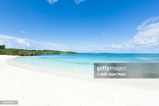 white sandy tropical beach and clear blue water - okinawa prefecture stock pictures, royalty-free photos & images