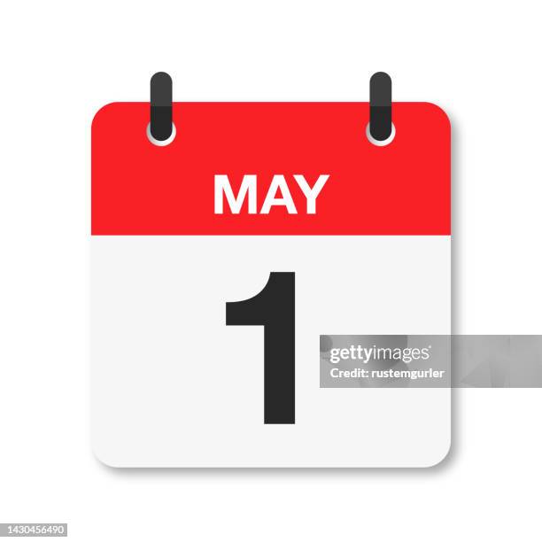 may 1 - daily calendar icon - white background - labor day stock illustrations