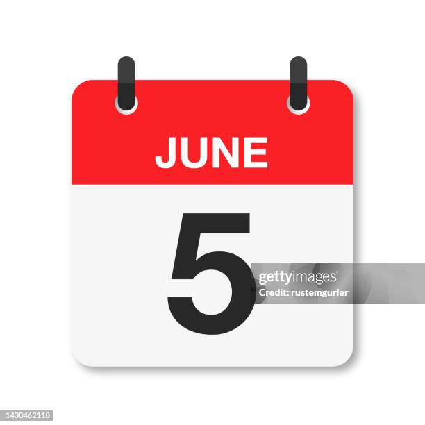 june 5 - daily calendar icon - white background - desk calendar stock illustrations