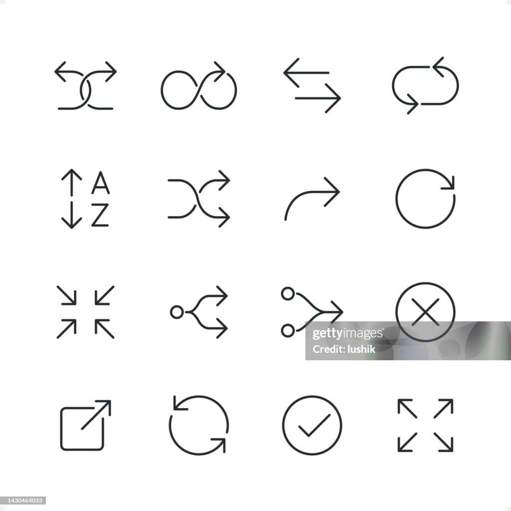 Schnittstellenpfeile - Pixel Perfect Liniensymbolsatz, bearbeitbare Strichstärke.