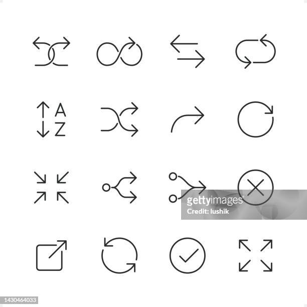 interface arrows - pixel perfect line icon set, editable stroke weight. - alphabetical order stock illustrations