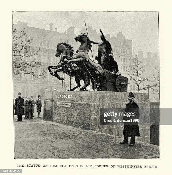 statue of boadicea and her daughters by thomas thornycroft, 1890s, 19th century - metropolitan police stock illustrations