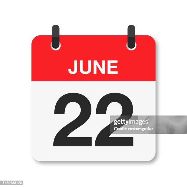 june 22 - daily calendar icon - white background - june 1 stock illustrations