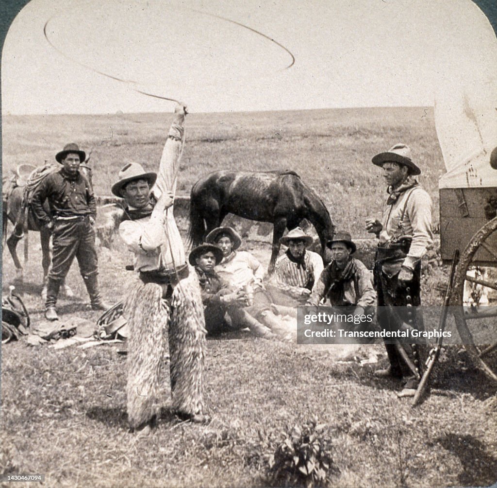 Texas Rope Photo of a cowboy in woolly chaps as he demonstrates twirling a... News ...