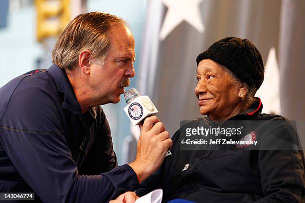 Sports Broadcaster Jon Naber speaks to 1948 Olympic gold medalist Alice Coachman during the Team USA Road to London 100 Days Out Celebration in Times...