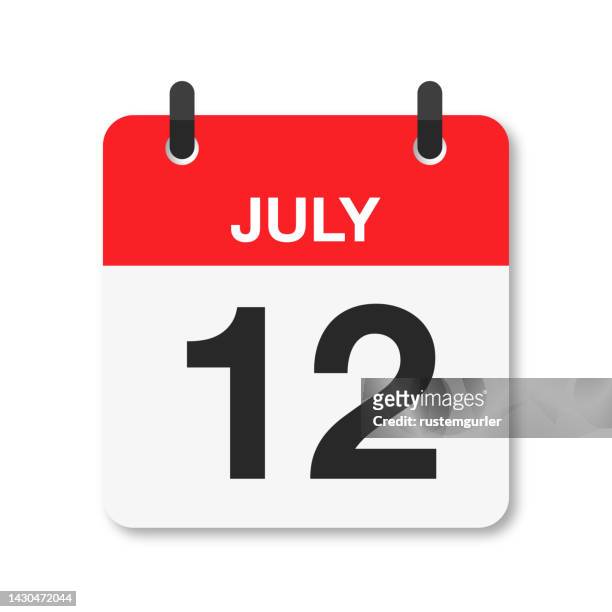 12. juli - tageskalendersymbol - weißer hintergrund - week one stock-grafiken, -clipart, -cartoons und -symbole