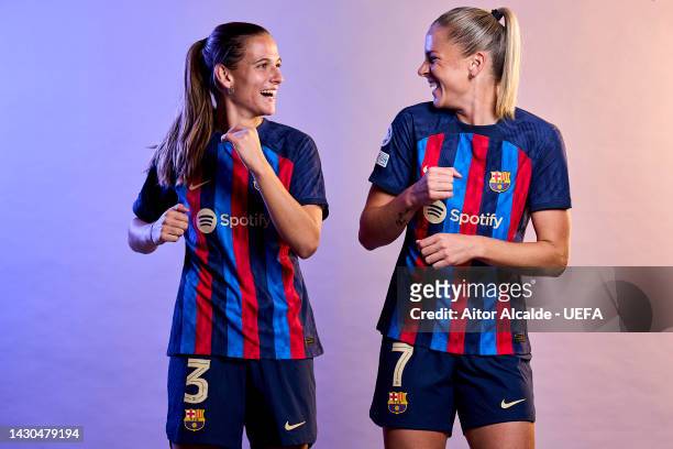 Ana-Maria Crnogorcevic and Laia Codina of FC Barcelona pose for a photo during the FC Barcelona UEFA Women's Champions League Portrait session at...