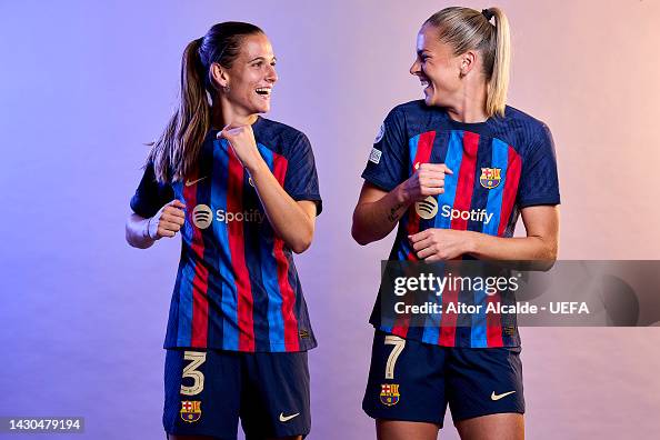 Maria Apna Ana-Maria Crnogorcevic and Laia Codina of FC Barcelona pose for a ...