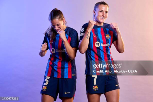 Ana-Maria Crnogorcevic and Laia Codina of FC Barcelona pose for a photo during the FC Barcelona UEFA Women's Champions League Portrait session at...