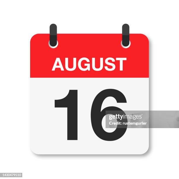 august 16 - daily calendar icon - white background - number 16 stock illustrations