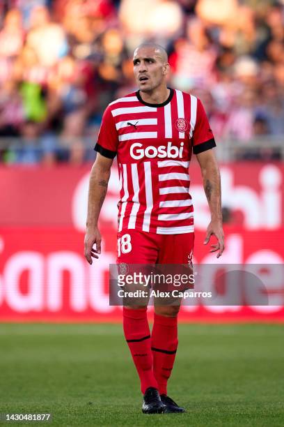 Oriol Romeu of Girona FC looks on during the LaLiga Santander match between Girona FC and Real Sociedad at Montilivi Stadium on October 02, 2022 in...