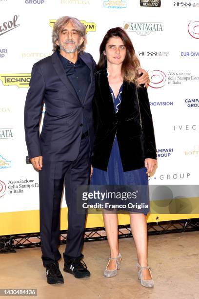 Sergio Rubini and Carla Cavalluzzi attend the "Globo D'Oro" 2022 Award photocall at Auditorium Parco Della Musica on October 04, 2022 in Rome, Italy.