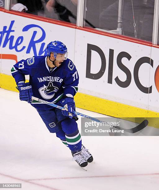 Manny Malhotra of the Vancouver Canucks skates against the Los Angeles Kings in Game Two of the Western Conference Quarterfinals during the 2012 NHL...