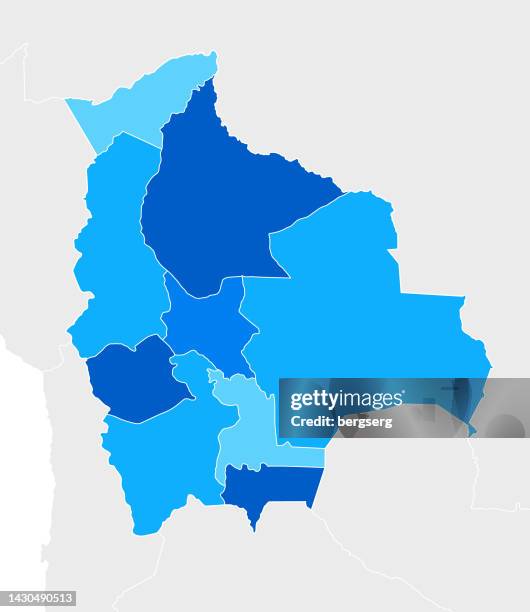 bolivia simple blue map with regions - potosi stock illustrations