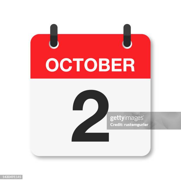 ilustraciones, imágenes clip art, dibujos animados e iconos de stock de 2 de octubre - icono de calendario diario - fondo blanco - octubre