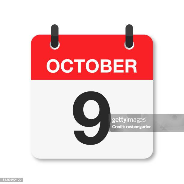 october 9 - daily calendar icon - white background - number 9 stock illustrations