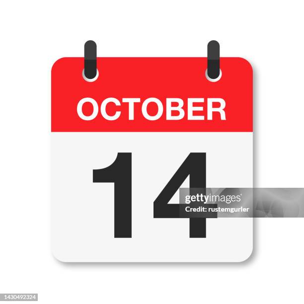 stockillustraties, clipart, cartoons en iconen met october 14 - daily calendar icon - white background - number 14