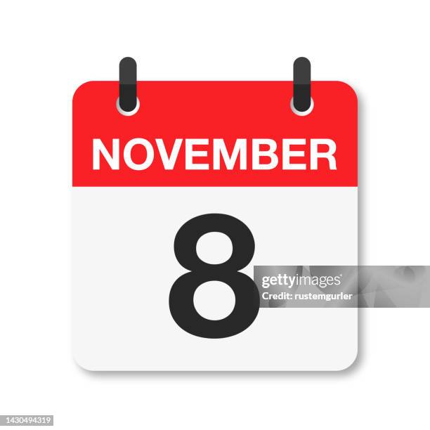 november 8 - daily calendar icon - white background - week stock illustrations