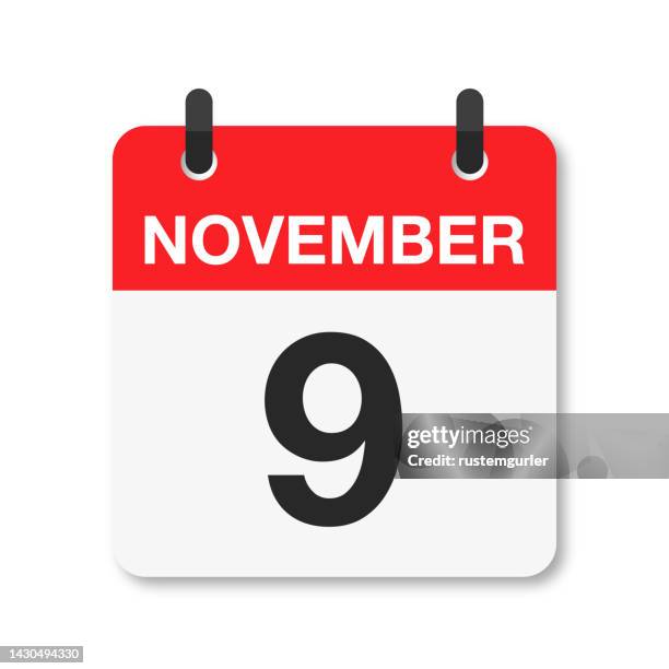 november 9 - daily calendar icon - white background - ninth stock illustrations