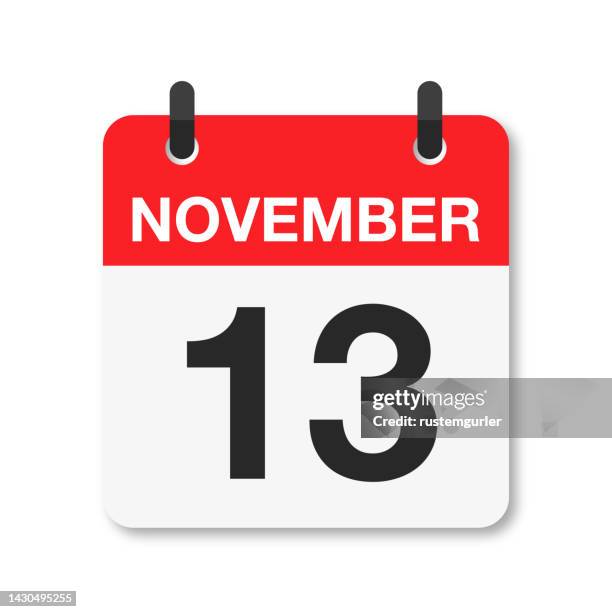 november 13 - daily calendar icon - white background - november stock illustrations
