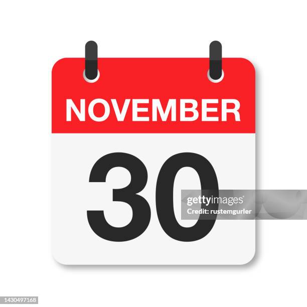 stockillustraties, clipart, cartoons en iconen met november 30 - daily calendar icon - white background - dagboek