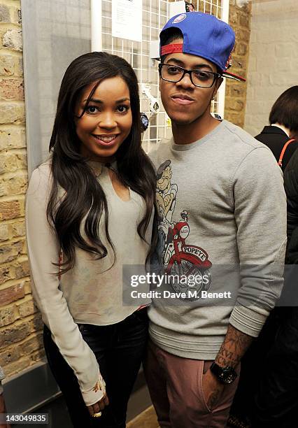 Dionne Bromfield and Chipmunk attend the launch of Casio London's Global Concept Store in Covent Garden Piazza on April 18, 2012 in London, England.