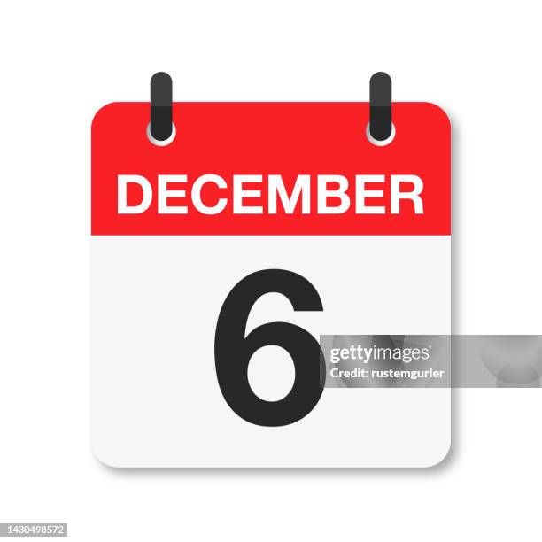 6. dezember - tageskalendersymbol - weißer hintergrund - dezember stock-grafiken, -clipart, -cartoons und -symbole