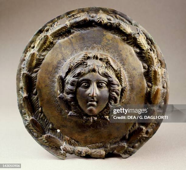 Bronze central shield medallion depicting Medusa, from Venlo, Netherlands. Roman Civilization. Nimega, Rijksmuseum Gm Kam